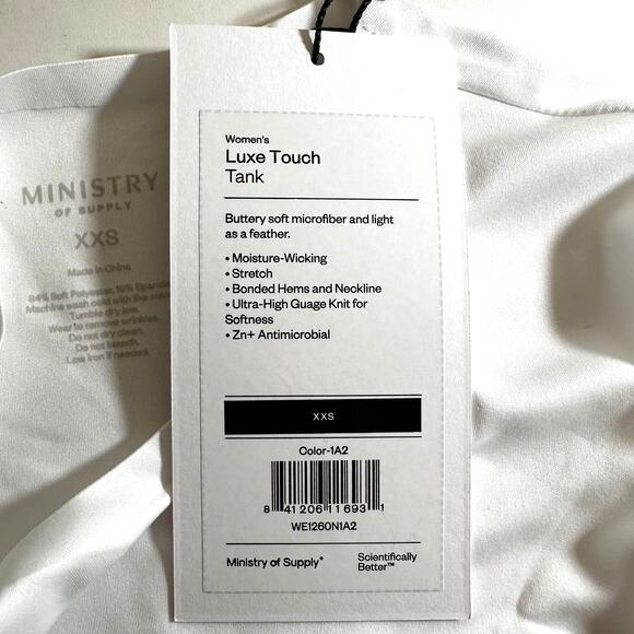 NWT Ministry of Supply Women's Luxe Touch Tank White Size XXS - Picture 8 of 8